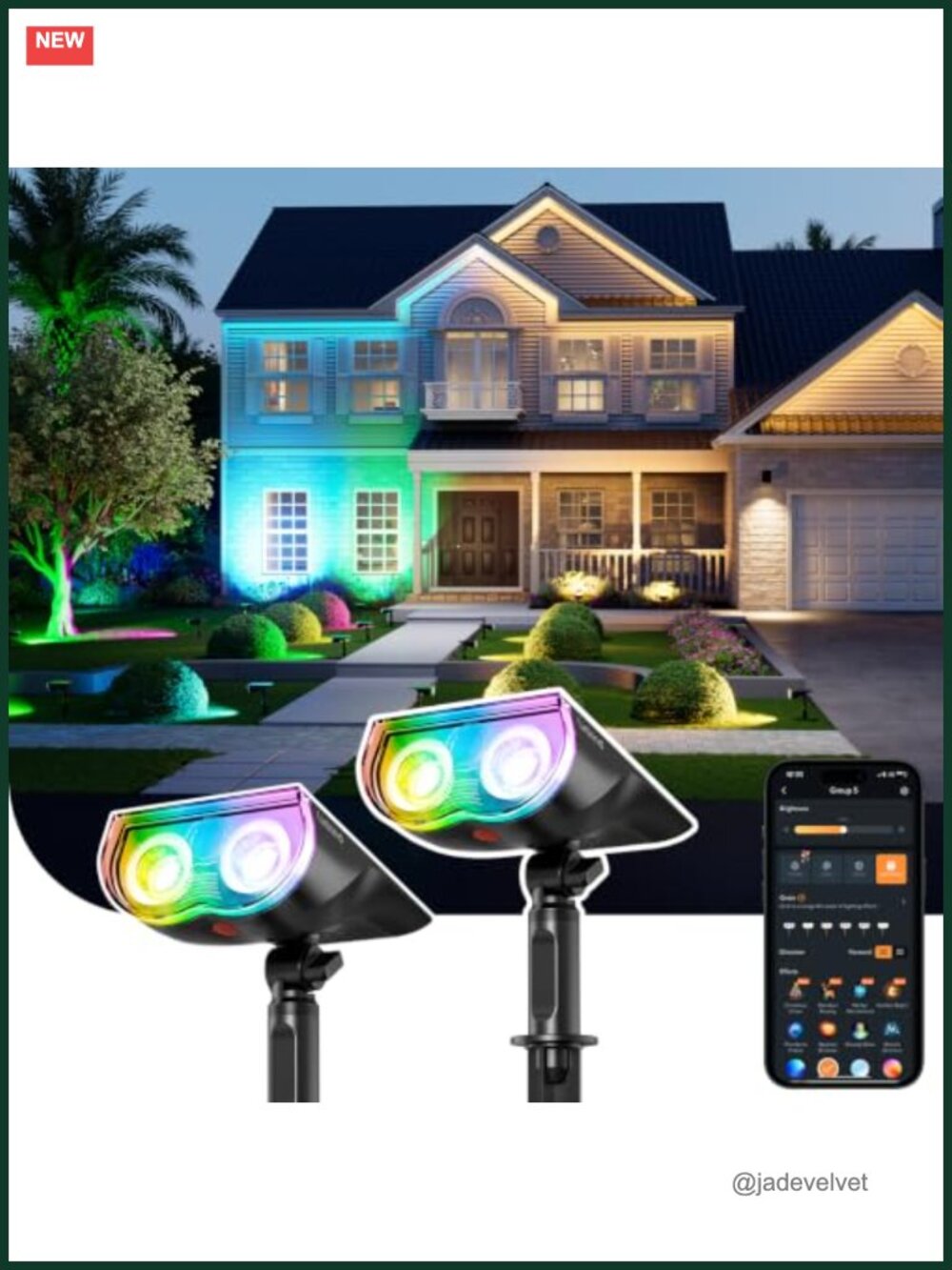 Smart Solar Spot Lights Outdoor IP67 Waterproof 2 Pack RGB
